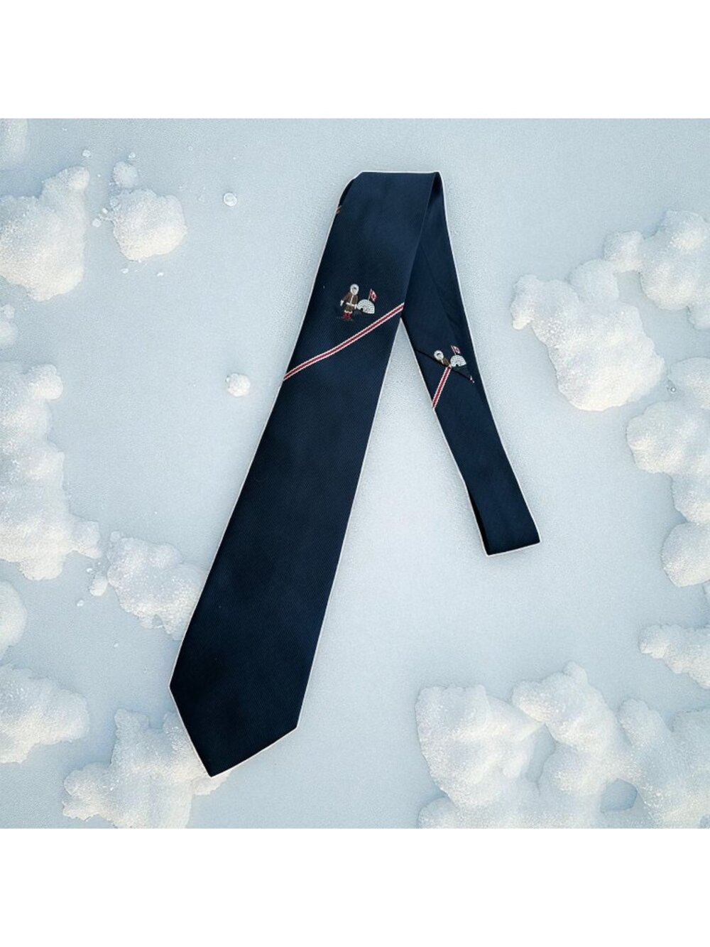 FRAME Vintage Navy Blue Canadian Inuit Igloo Striped Tie